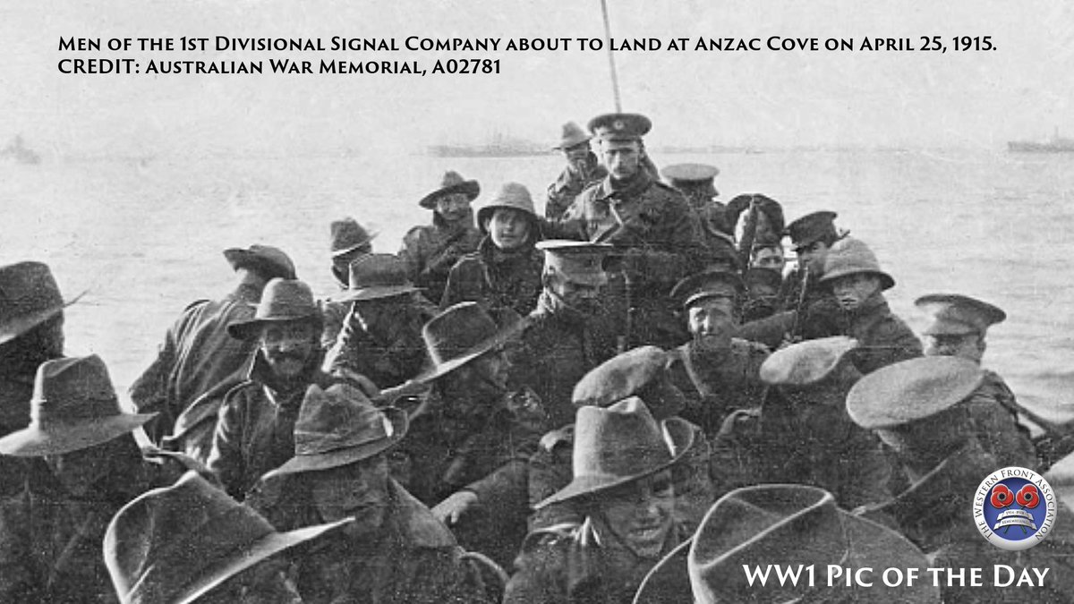 Men of the Australian 1st Divisional Signal Company ANZAC forces on 25 April 1915 as they are towed towards Anzac Cove. #WW1 #Gallipoli #WorldWarOne #GreatWar #WW1History #FirstWorldWar #WW1Research