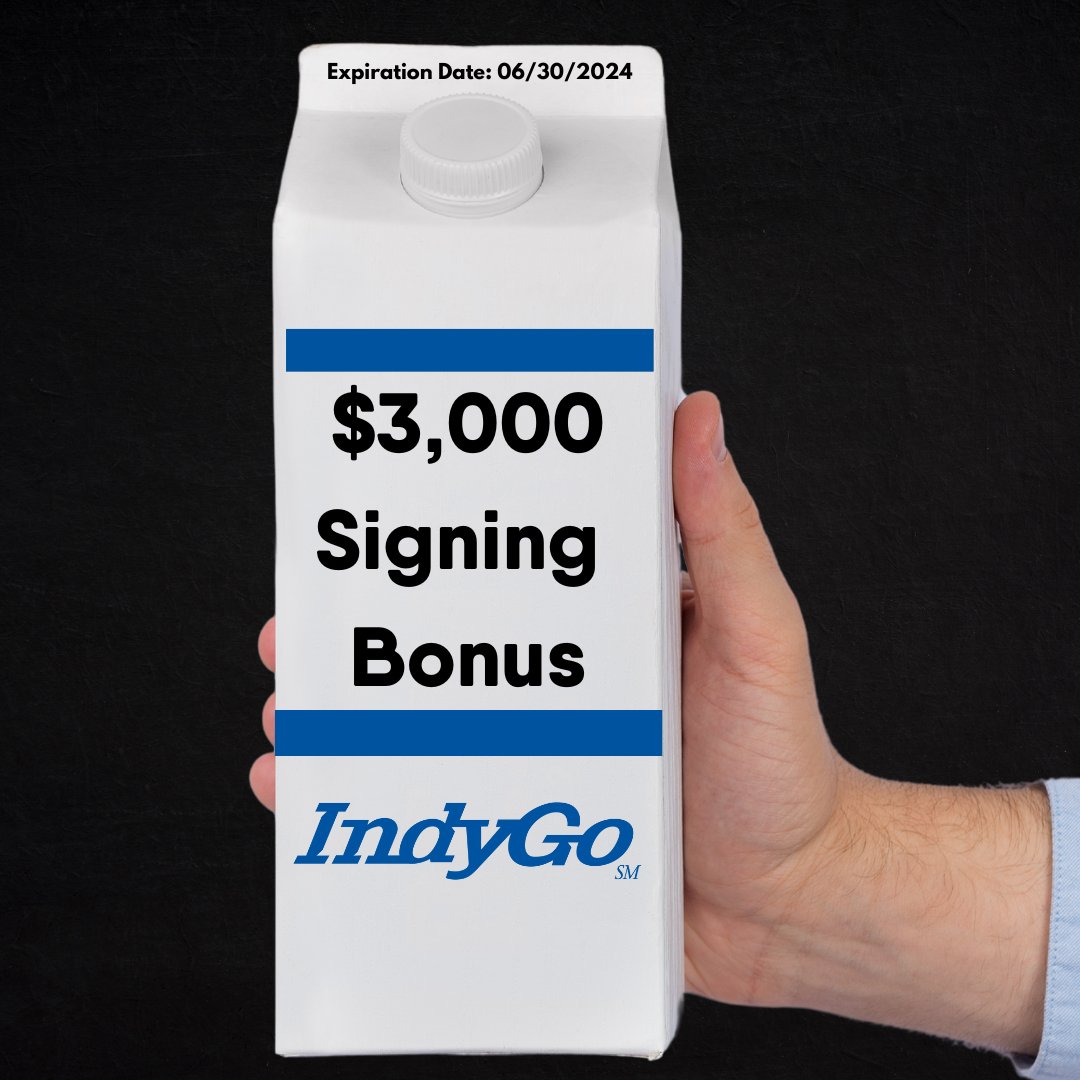 Pour yourself a delicious glass of $3,000 signing bonus. Don't forget to check the expiration date! These bonuses expire soon! Future coach operators and mechanics apply here- indygo.net/employment/