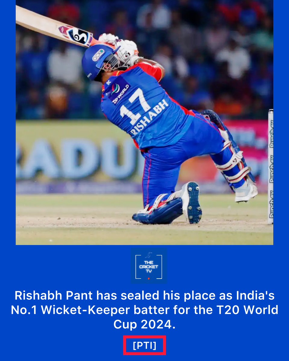 🚨 BREAKING 📰

Rishabh Pant has sealed his place as India's No.1 Wicket-Keeper batter for the T20 World Cup 2024. [PTI] 🔥🇮🇳

#RishabhPant #INDvPAK #INDvsPAK #T20WorldCup #T20WorldCup2024 #Cricket