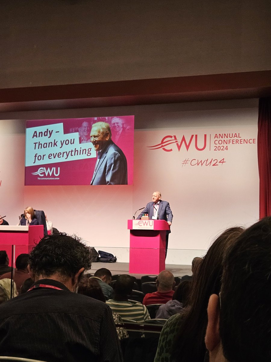 CWU T&FS Conference closed today with tributes to our retiring DGS, Andy Kerr. An inspiration to other members and activists, and a dedicated to the CWU, the Trade Union & Labour Movement, and Socialism. Enjoy your well-earned rest, Andy. #CWU24