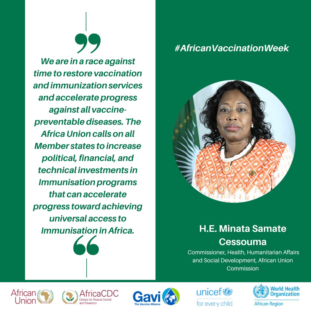 'The @_AfricanUnion calls on all Member States to increase political, financial, and technical investments in #immunisation programs that can accelerate progress toward achieving universal access to immunisation in Africa.' @AmbSamate #AfricaVaccinationWeek