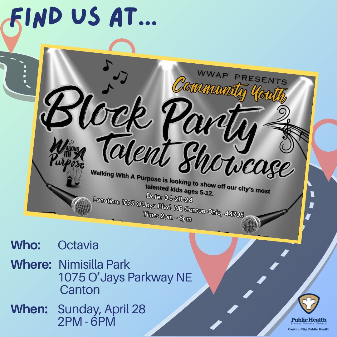 Join us as we rock with our city's youth at the Walking With A Purpose Community Youth Block Party Talent Showcase this Sunday at Nimisilla Park. #cantonhealth #communityevent #buildingcommunity