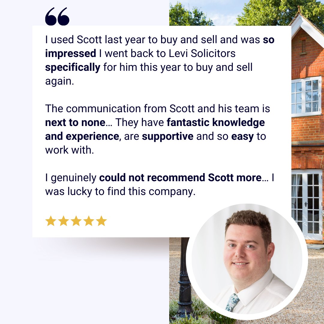 A brilliant review left for Scott, who had a client return after having such a great experience first time round! Visit levisolicitors.co.uk/residential-co… to see how our team can help you! #Conveyancing #TeamLevi
