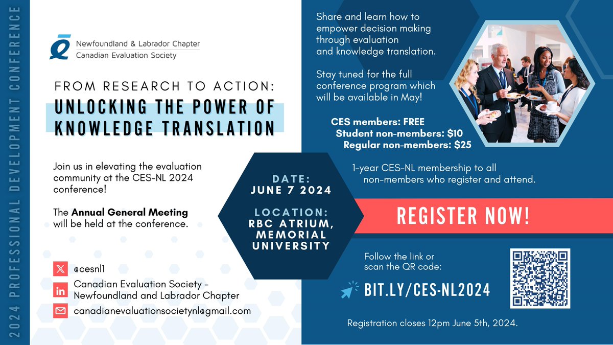 ***REGISTRATION OPEN*** Join us at the CES-NL 2023-24 Conference for a day of professional development and networking!
FREE for members /1-year membership for non-members
RBC Atrium, MUN
Friday, June 7th

Follow the link below/scan the QR code to register!
bit.ly/CES-NL2024