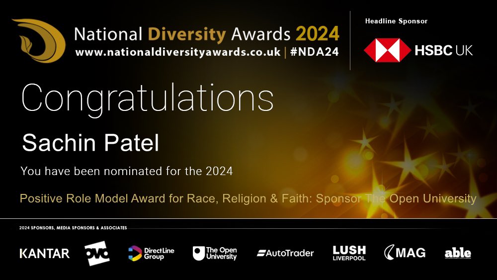 🚨 I HAVE BEEN NOMINATED! 🚨 

Humbled to have been nominated for the Positive Role Model Award for Race, Religion & Faith at the National Diversity Awards 2024! 🥳

🙏 If you think I deserve to win, please vote for me here: nationaldiversityawards.co.uk//awards-2024/n…

#NDA24