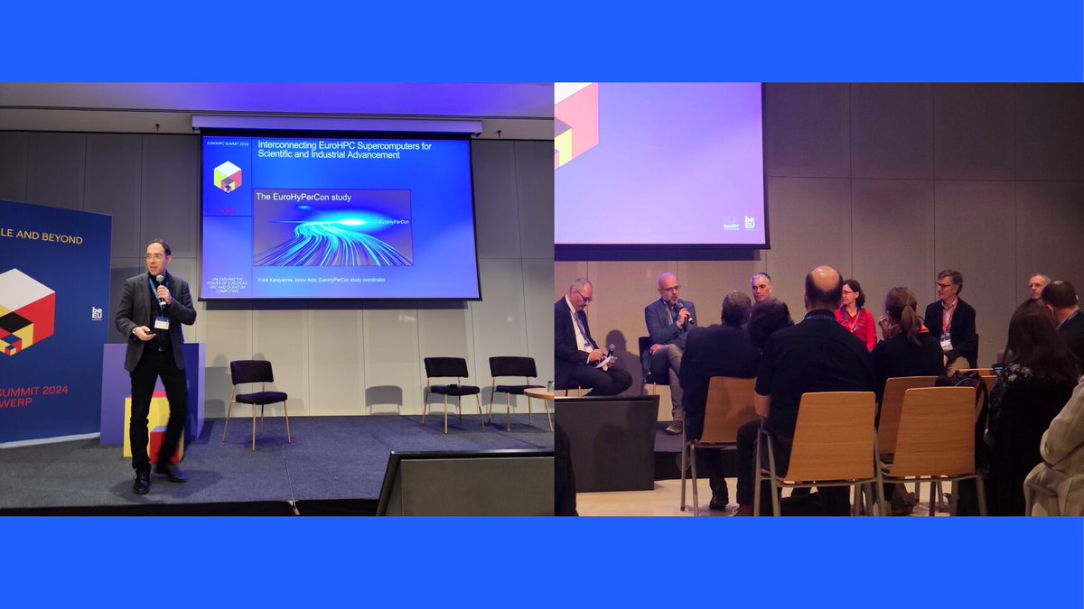 EuroHyPerCon's tweet image. Exciting updates from #EuroHyPerCon at #EuroHPCSummit 2024!
@fkarayan  &amp;amp; V. Merekoulias shared insights on the #HPC #connectivity study, mapping stakeholders &amp;amp; gathering #data. Now, onto aggregating #bandwidth needs &amp;amp; projecting for the future!
More👇 eurohypercon.eu/events/eurohyp…