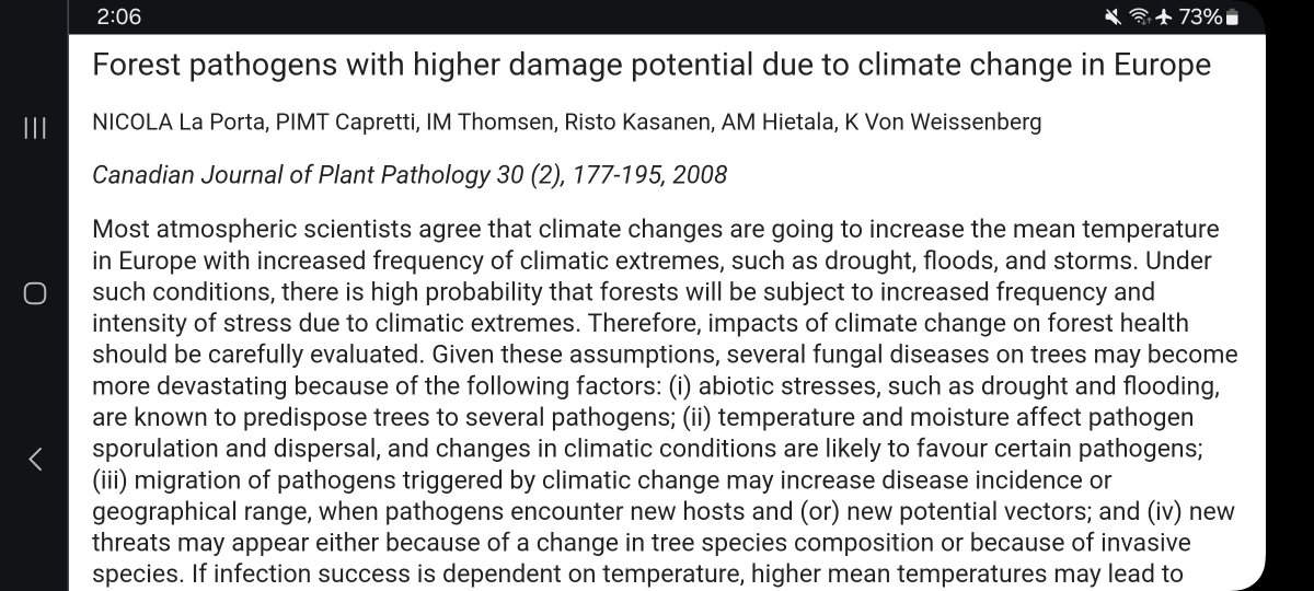 @deplorabristol Disease requires both a pathogen and a weakened host. That's entry level ecology. Rising rates of tree disease due to abiotic stressors on trees have been recorded for 20 years. The current situation was well predicted. Ignored by greedy corporations and politicians. Eg…