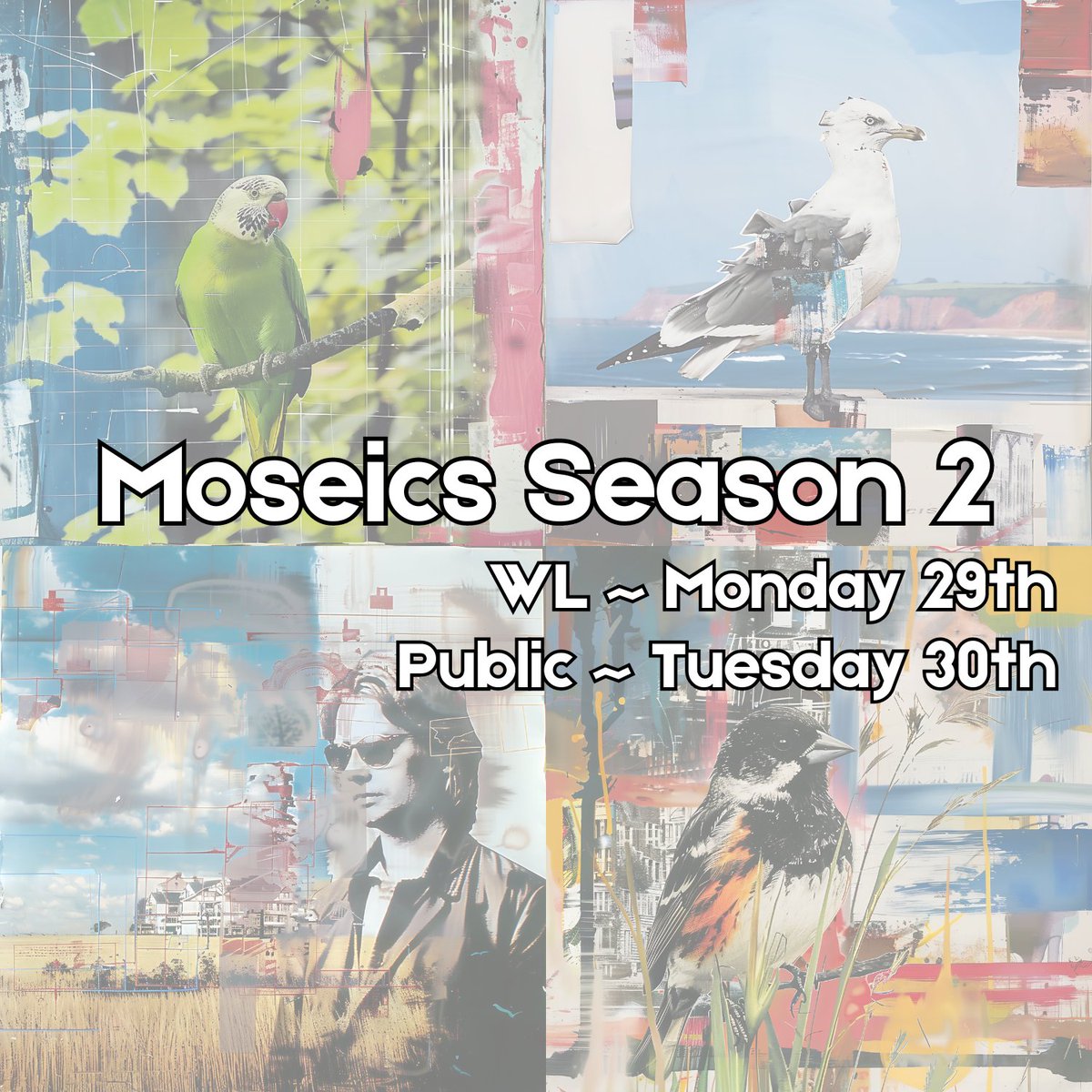 gm ♥️🐦🎨

⬅️1 Month Celebration Raffle for final first Season @pbmoseics open until Saturday

➡️Figured it was time to tease Season 2 Mint

This season is a study of Robert Rauschenberg's silkscreen collages from the early 60's

Season 1 Holders ~ WL opens Monday 🔥

🔗👇