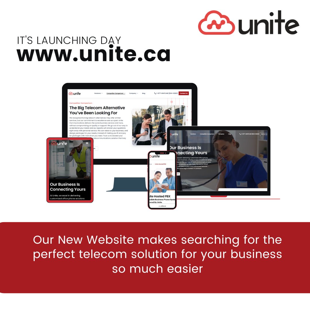 UniteMe's tweet photo. It's launching day. Our New Website makes searching for the perfect telecom solution for your business so much easier, Visit https://t.co/tgwl1xuqrf

#unite, #unitecommunications #smallbusinesscanada, #hostedpbx, #telephonebusinesssystems, #voip https://t.co/eCTYGZrNz3
