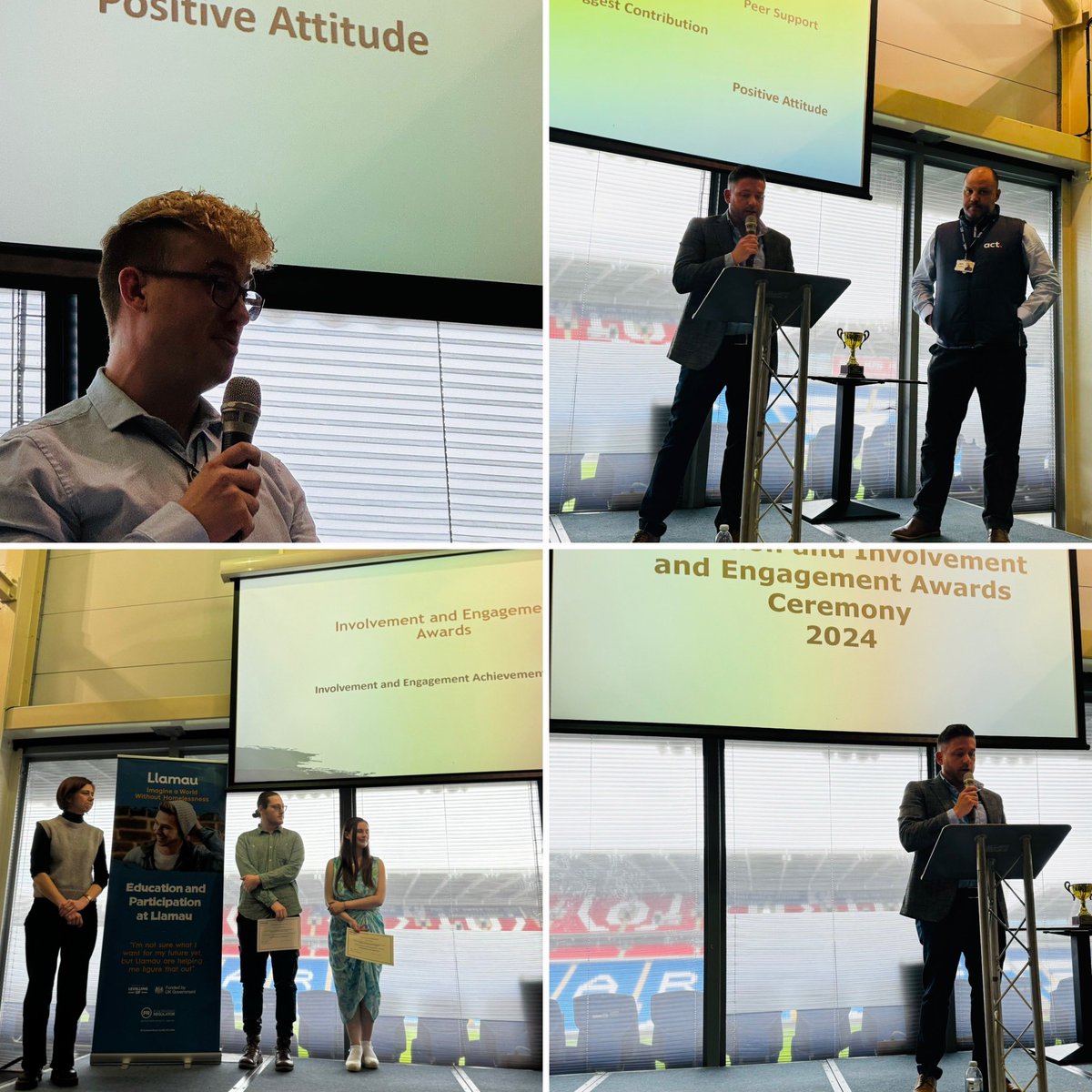 Few pics from @LlamauUK Achievement Awards today @CardiffCityStad A moving & passionate speech from our Ambassador for Learning, Mitchell Crees, who was supported by Llamau as a teenager. So proud of our award winners and my wonderful colleagues who help make the magic happen 🌟