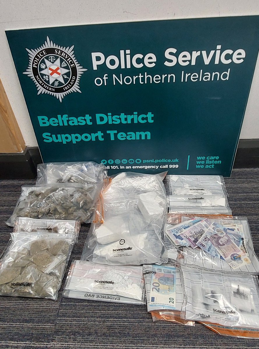 Belfast District Support Team arrested a 19 year old male for numerous drug offences and seized suspected Cocaine worth £125k after a stop and search and follow up house search in South Belfast. The man remains in Musgrave Custody assisting us with our enquiries. #OpDealBreaker