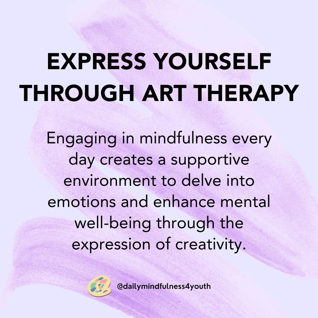 Feeling stuck? 
Boost your well-being with Art Therapy!
Art therapy combines mindfulness practices with artistic expression, allowing you to:
.
#ArtTherapy #MindfulnessMatters #MentalHealthAwareness #ExpressYourself #CreativeHealing #MentalHealthArt #dailymindfulness4youth