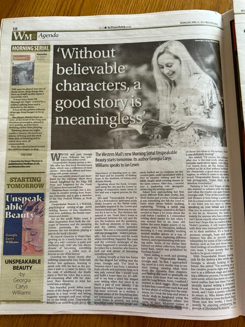 Unspeakable Beauty, the debut novel from @GeorgiaCarys, is serialised in the Western Mail / @WalesOnline from today, pick up a copy. Here's her interview about the book from yesterday's paper... @parthianbooks