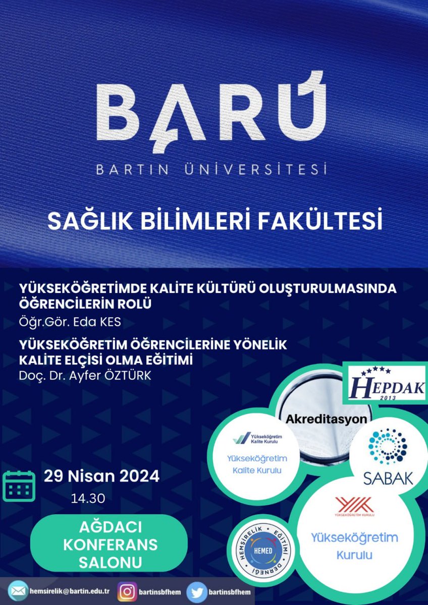 📢 Kalite Kültürünü Yayma Eğitimlerine davetlisiniz. 📢 🗓️29 Nisan 2024 ⏰14:30 📍Ağdacı konferans Salonu @baruedutr @uzun_orhan @Sevim_Celik67