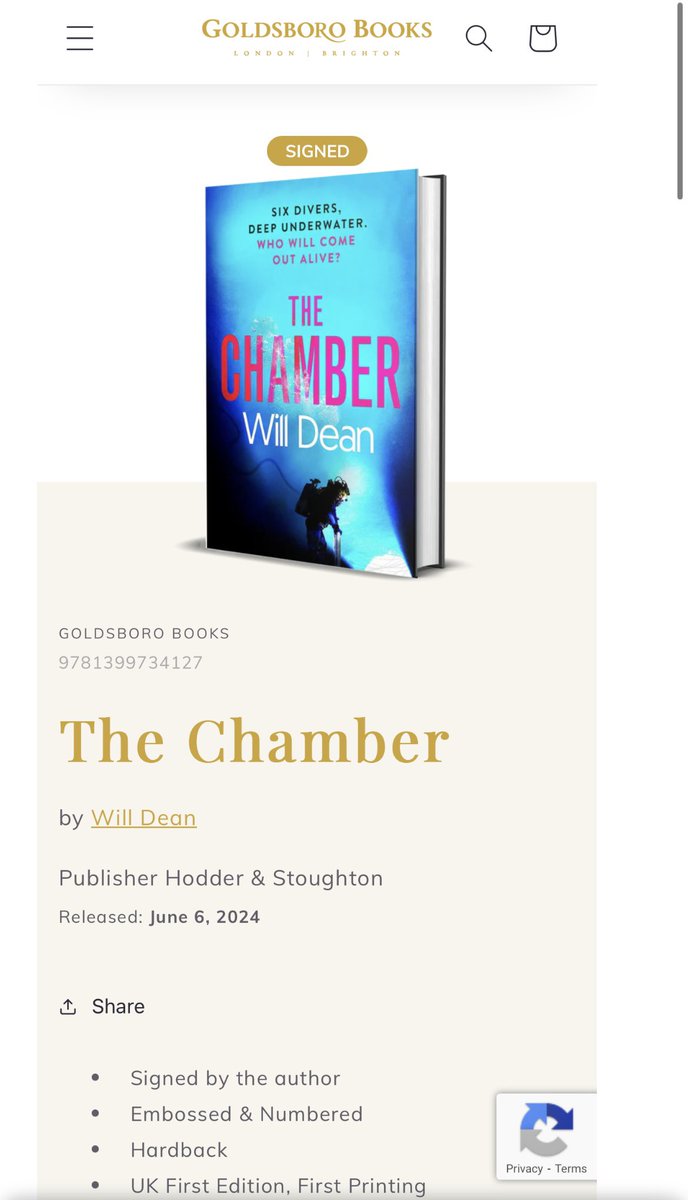 PSA: if you’d like a special (signed, numbered, embossed) 1st edition hardback of The Chamber the great people at @GoldsboroBooks have you covered. Now available to pre-order. 🤿 goldsborobooks.com/products/the-c…