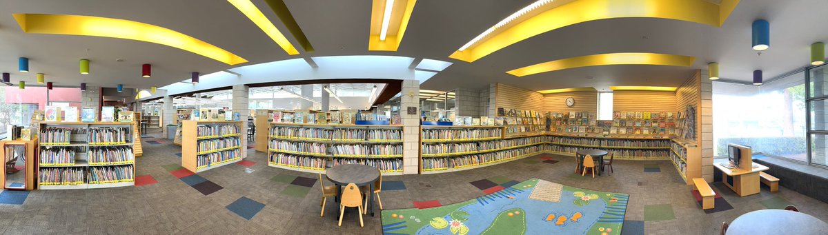 #Panophotos theme week 33 “Destination” 
Day 4 - a #pano of the library where I work part-time. This is the children’s picture book section. Besides shelving, I’m always fixing the book displays here.
@PanoPhotos