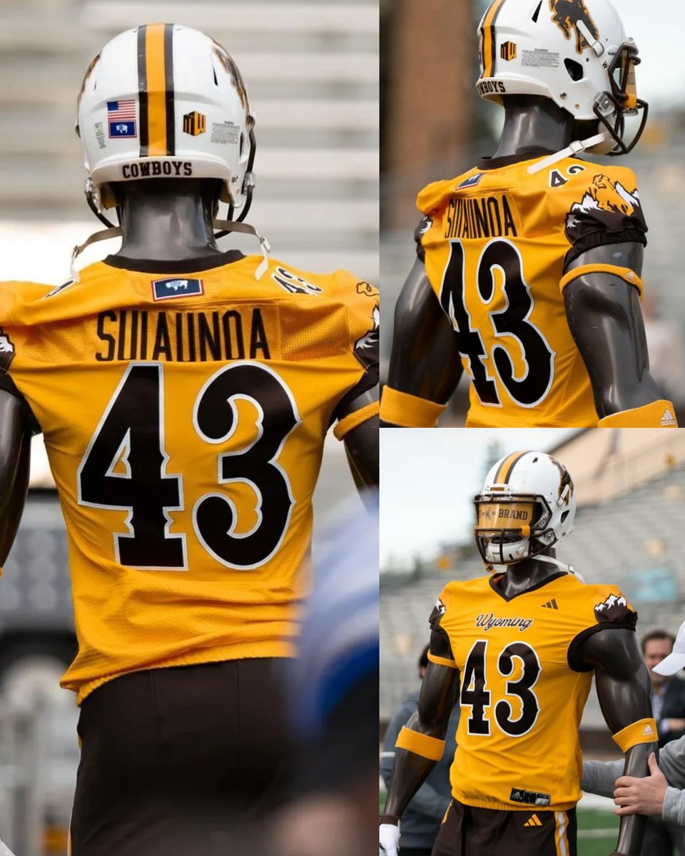 CoachTui's tweet image. University of Wyoming showing off the new yellow jerseys for fall. 🤠🏈🤙#43ShaeSuiaunoa