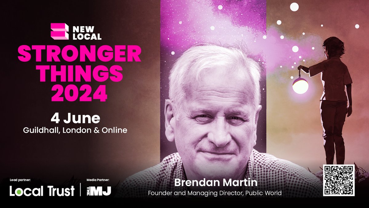 We're excited to share that @BrendanFMartin from @public_world has joined our fantastic line-up of #StrongerThings speakers! Book your ticket now to be among the boldest & brightest thinkers & doers at the forefront of the #CommunityPower movement ✨ newlocal.org.uk/strongerthings…