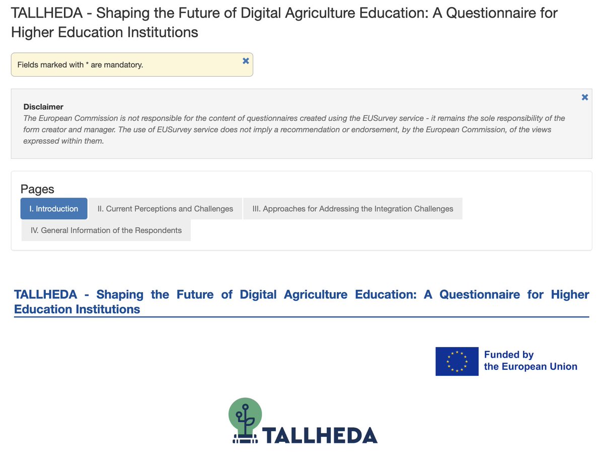 📷 Calling all Faculty Members in Higher Education Institutions! 📷​
Your insights are crucial in shaping the future of Digital Agriculture (DA) education!

You can find the questionnaire here: ec.europa.eu/eusurvey/runne…

#TALLHEDA #HorizonEU #ResearchImpactEU #EUInnovation