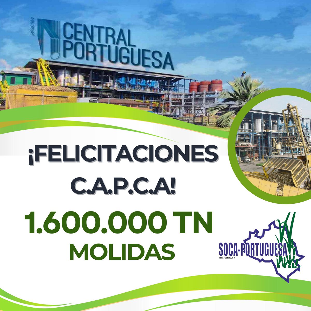 ¡Felicidades al Central Azucarero Portuguesa por alcanzar el 1.600.000 TN de caña molidas!  

Superar la molienda pasada es un logro que demuestra el esfuerzo y dedicación de todos los que forman parte de este gran equipo.