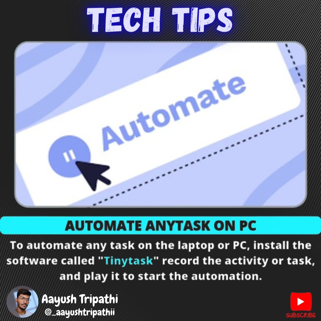 _AayushTripathi's tweet image. Software is tiny 🤏 in size also and very simple to use.

For more such Tech Tips
Follow @_AayushTripathi

automate, automation , pc automation, pc laptop automation, task automation, pc task automation

#pcautomation #automation #pctips #laptoptips #laptoplifestyle #automation