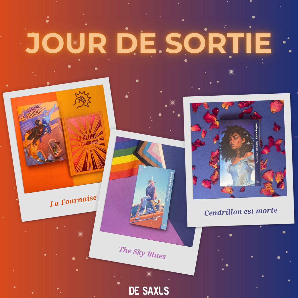 [JOUR DE SORTIE] Trois nouveautés sont disponibles en librairie ! 🥳

TJ Klune est de retour chez De Saxus avec “La Fournaise”, suite et fin de sa trilogie “Les Extraordinaires” !

Découvrez chez PAL, “The Sky Blues” de Robbie Couch et “Cendrillon est morte” de Kalynn Bayron ! 😍