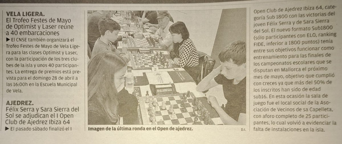 AjedrezIbiza's tweet image. Escacs a premsa escrita local!
Gr6 per la difusió
@Diario_de_ibiza @periodicibiza 
@EscacsBalears 
@ChessAmics 
@nicolo_n