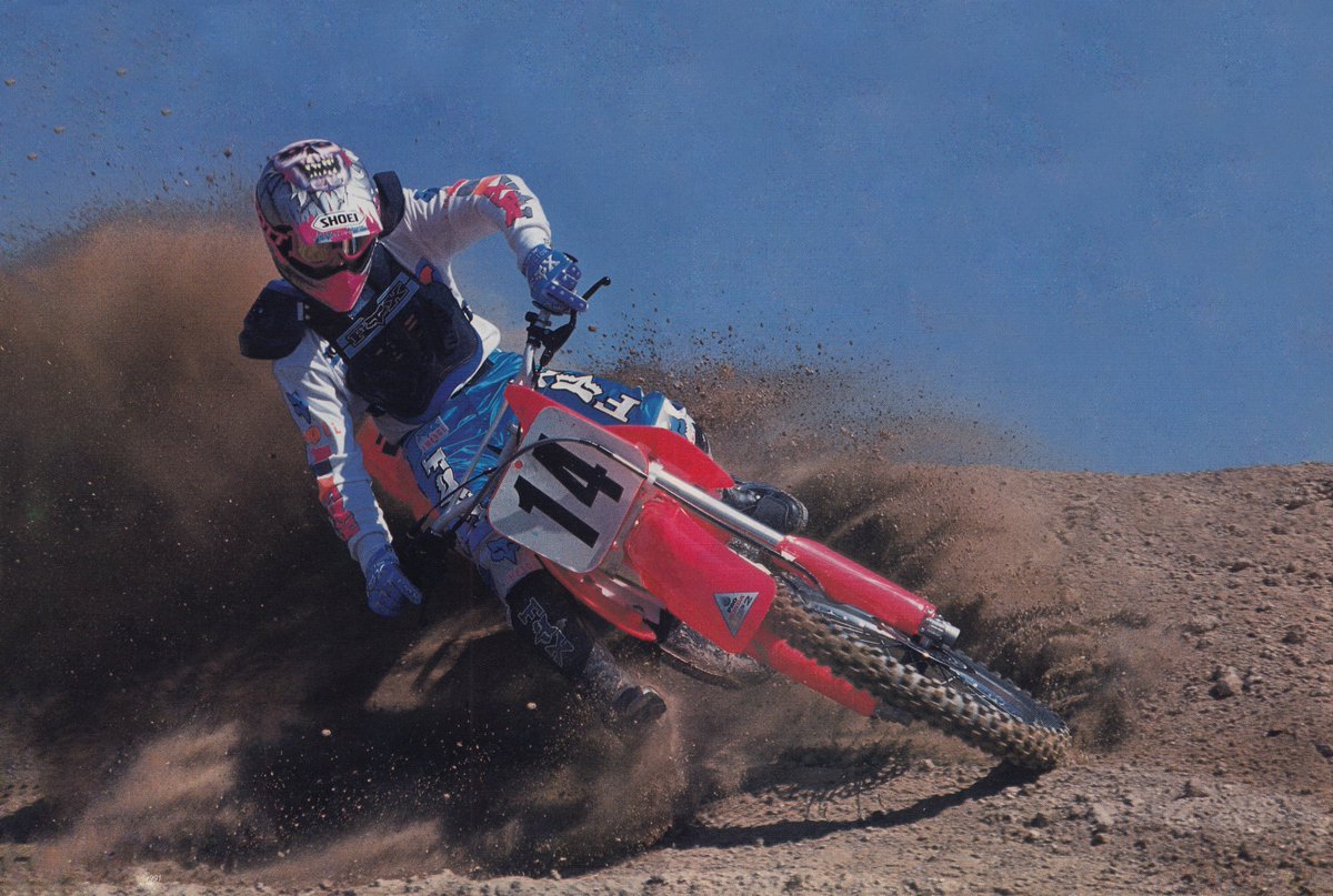 Powering into 1992 on Honda's nuclear-powered CR125R. @dirtbikemag Pic