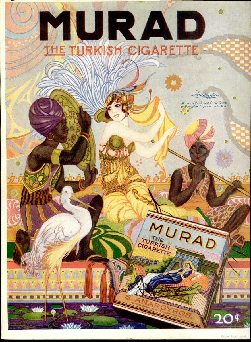 Rea Irvin is best remembered for his 169 cover illustrations for the 'New Yorker,' but his opulent advertisements for Murad cigarettes, like this one from 1918/19, were also notable.