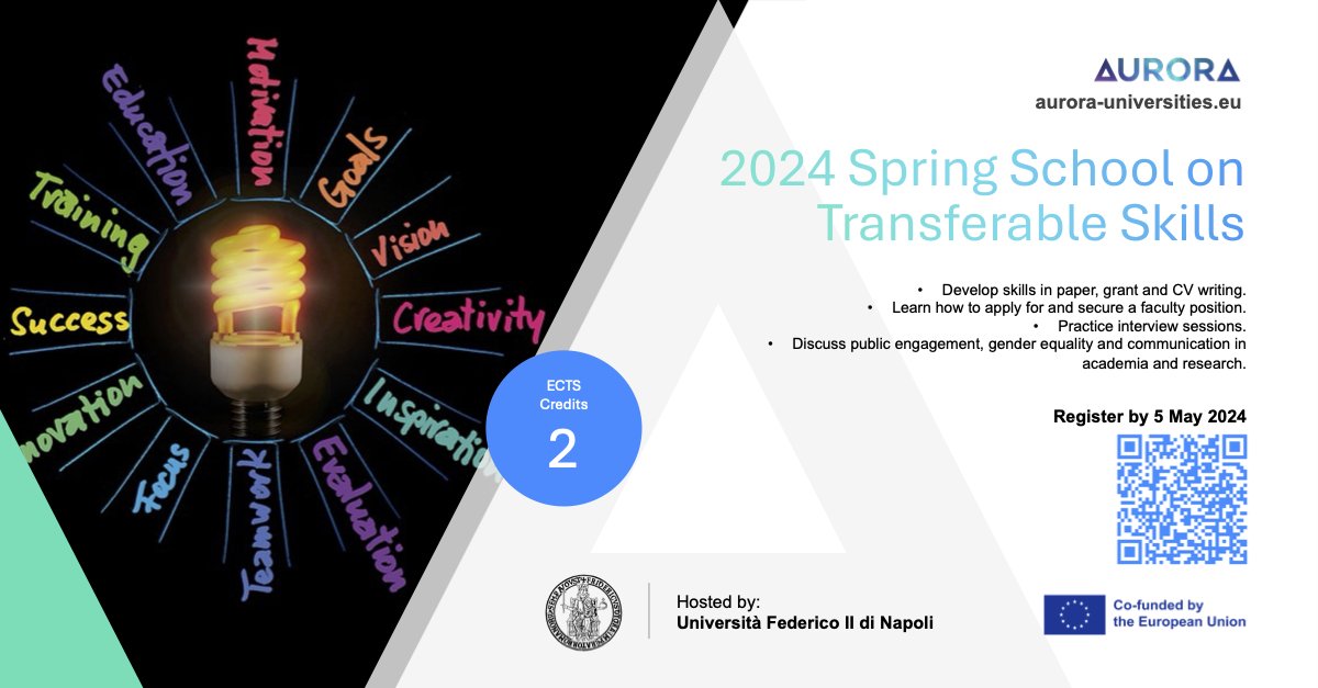 #AuroraUniversities Spring School on Transferable Skills by @UninaIT prepares our students on 🎯The world of academia & research 🎯Impactful writing to influence & catalyse action 🎯Mastery in interviews 🎯Securing a faculty position. 👉🏼 i.mtr.cool/eichsmjgcf #STEM #STEMcareers