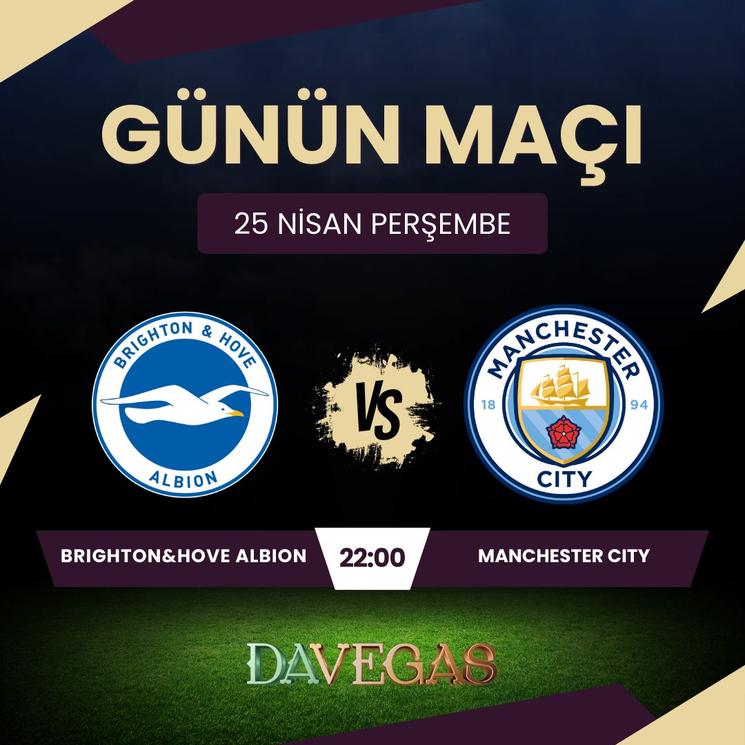 🔥 Ligde son 5 maçta sadece 1 galibiyet alabilen Brighton, 5 maçtır ligde yenilmeyen rakibi Manchester City'i evinde ağırlayacak. Muhteşem oranlarla en çok kazanan sen olmak istiyorsan #Davegas seni bekliyor! Davegas Giriş: bit.ly/3TaG3Jd