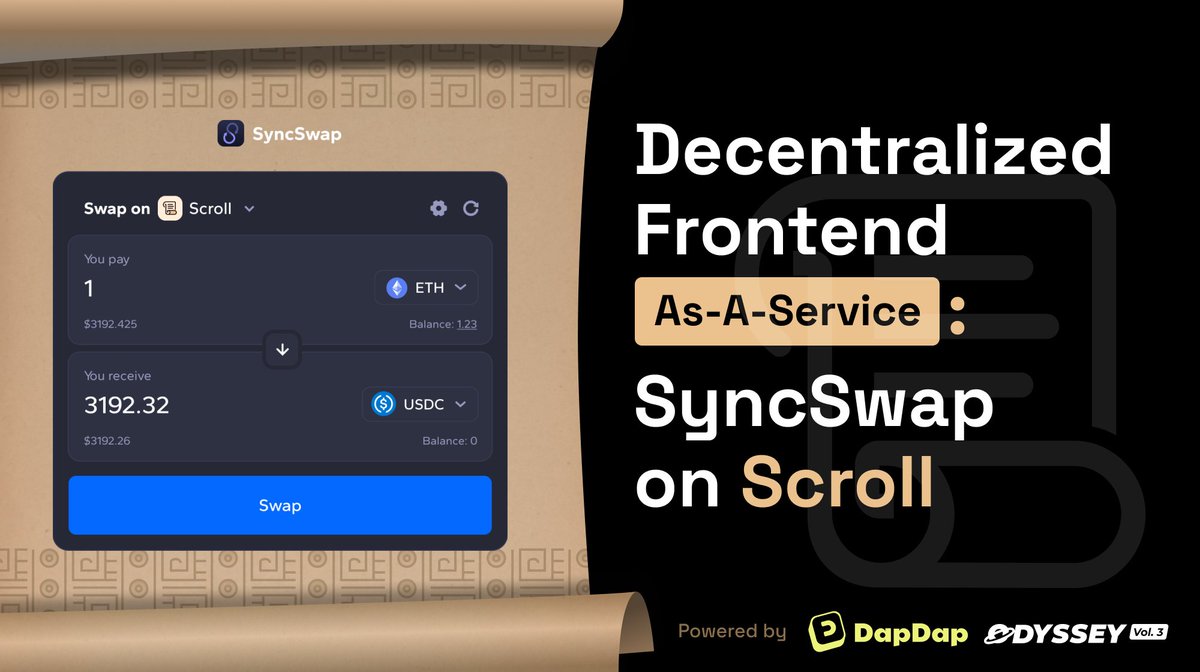 Start trading on @Scroll_ZKP today with the new alternative @syncswap FE! 🤜🔋🤛 Partnering with @DapDapMeUp, we're increasing accessibility to #SyncSwap by creating a new end-point for users to interact directly with our smart contracts!