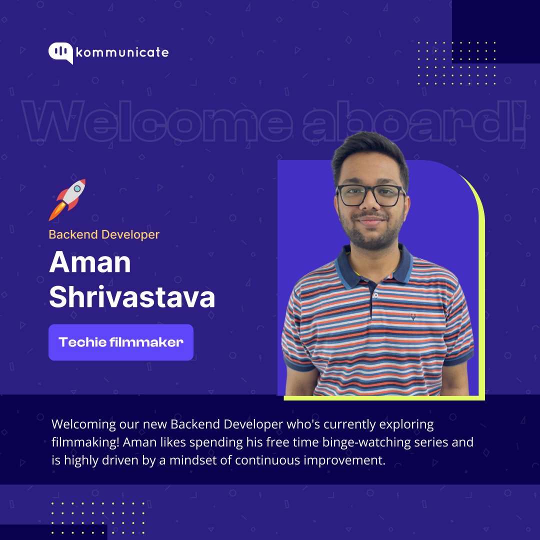 We're thrilled to announce that Aman Shrivastava has joined our team at Kommunicate as a Backend Developer! 💻

We're eager to see the incredible contributions he will make. ✨

Welcome aboard, Aman! 🚀

#NewHire #backenddeveloper #onboarding