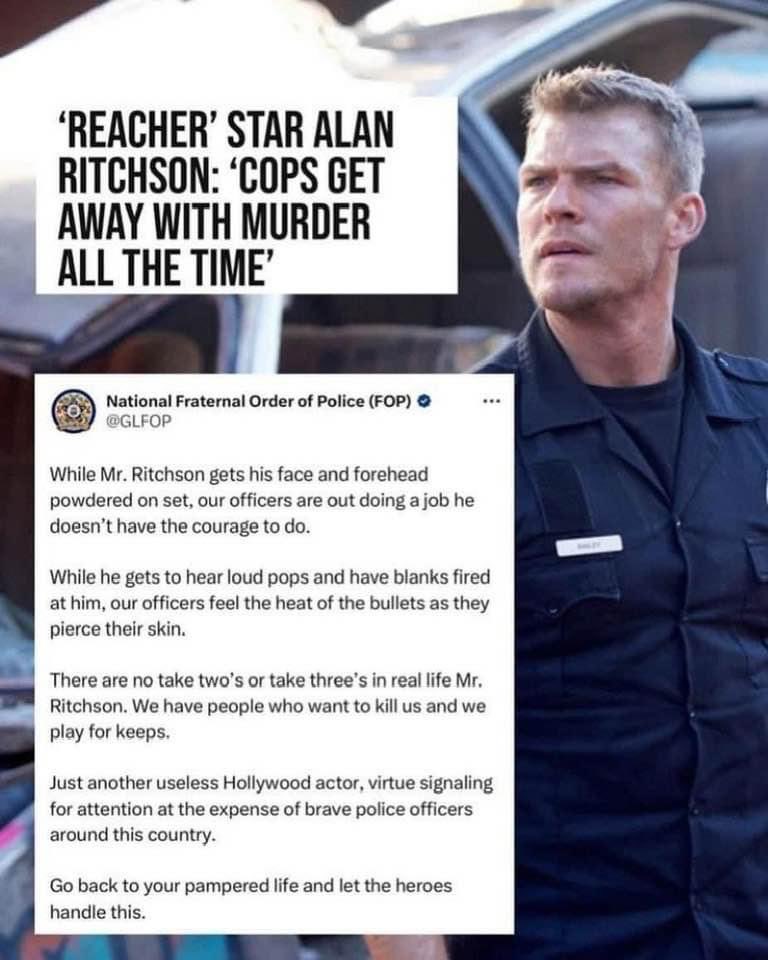 Alan Ritchson can kiss my ass. I’ve never murdered anyone and have always served with integrity. I won’t watch anything with his ignorant ass in it. 
#AlanRitchson #Reacher #ReachAroundRitchson