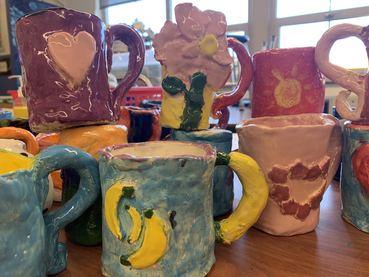 Another successful firing! Just a great feeling to open up the kiln and see all these creative mugs by Gr 5! Thank you @NortonNEED  -without your grant these young artists wouldn't have had this experience! #HAYNation #kidsart #supportthearts