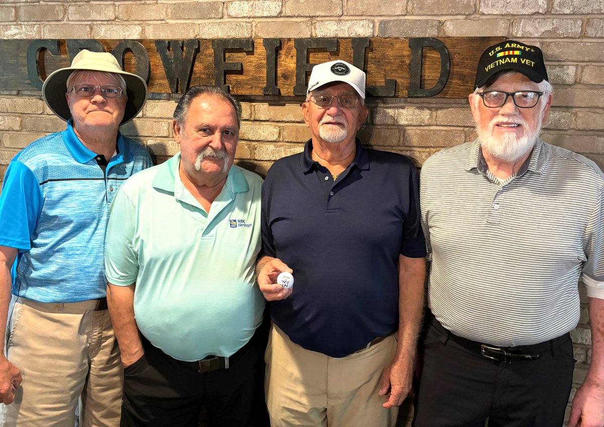 ⛳️ Big shoutout to Frank Valensi, who made a hole-in-one on Tuesday! He used an 8-iron to ace the 115-yard hole #16. Frank (holding the ball) is pictured with witnesses Jimmy Dingus, Ned Moyle and Jim Neininger. #holeinone