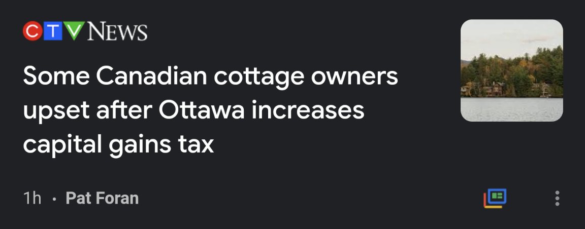 Thoughts & prayers to rich #Canadians with more empty houses than they can live in. Big bad #Liberals to make them pay taxes on 67% of gains if they sell cottage mom & dad gave them. Nurses & teachers paying tax on 100% of their wages to donate to a GoFundMe.