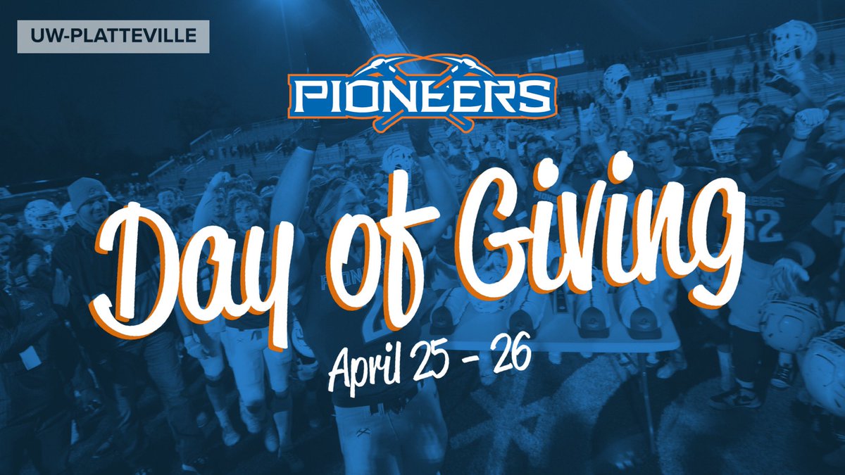 🔸2024 Pioneer Day of Giving! 🔹
➡️ From April 25-26! 

First 25 people that donate $100 or more to the Football Fund will receive a UW-Platteville Football Hat! 

Make sure you click the link, and scroll down to Football Fun when donating a Gift! 

Link:  foundation.uwplatt.edu/g/dayofgiving/…