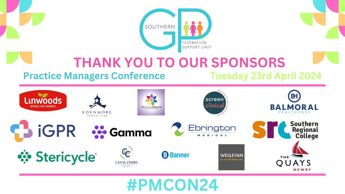 We can't thank our sponsors enough who helped to fund our Practice Managers Conference! The Practice Managers were delighted to hear about your range of services, and they loved the goodie bags! 👏✨ @LinwoodsFoods @edenmoreGC @B_BalancedU @ScreenClinical @BalmoralHealth @i_GPR