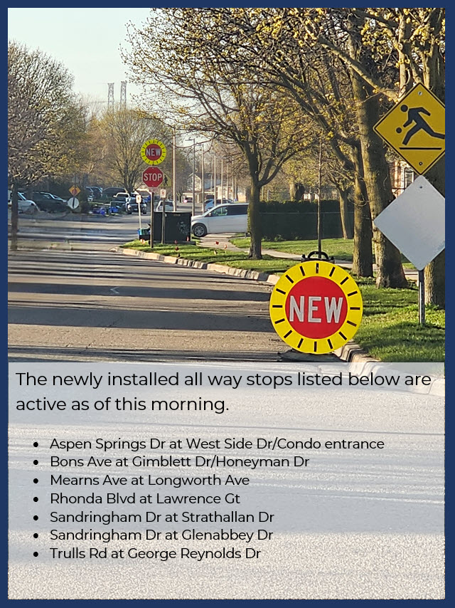 Happening in Clarington: The 7 new all-way STOP signs are now operational. Be sure to come to a complete STOP and be mindful in our Community Safety Zones. 

#DurhamVisionZero
#KeepOurRoadsSafe
#KeepOurKidsSafe
#DriveSafe
#STOP