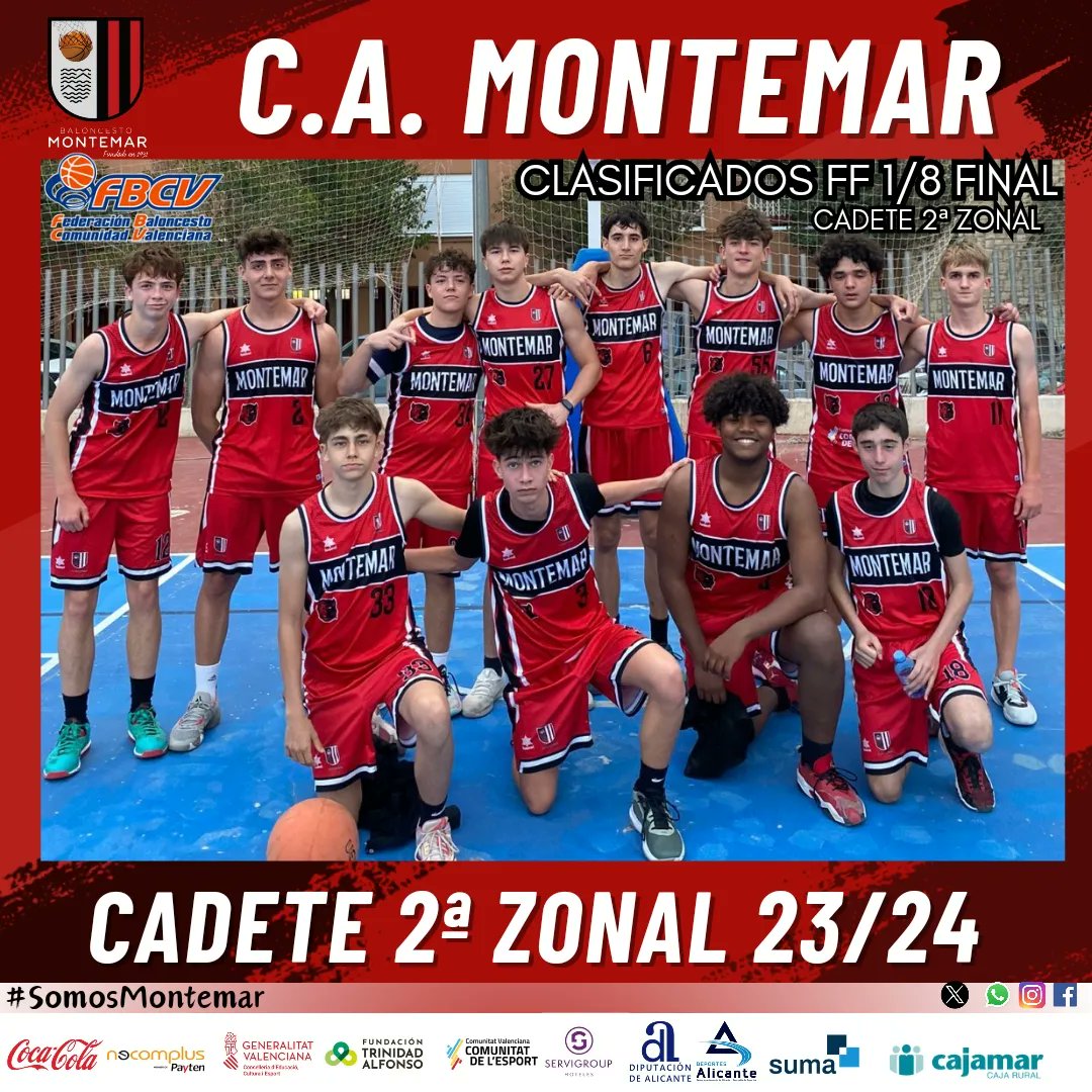 Los equipos cadete preferente, cadete 1ª zonal y cadete 2ª zonal de @basquetmontemar, se han clasificado para disputar las eliminatorias de las fases finales de sus competiciones @fbcv_es que comienzan este fin de semana Mucha suerte a los tres equipos 💪💪💪