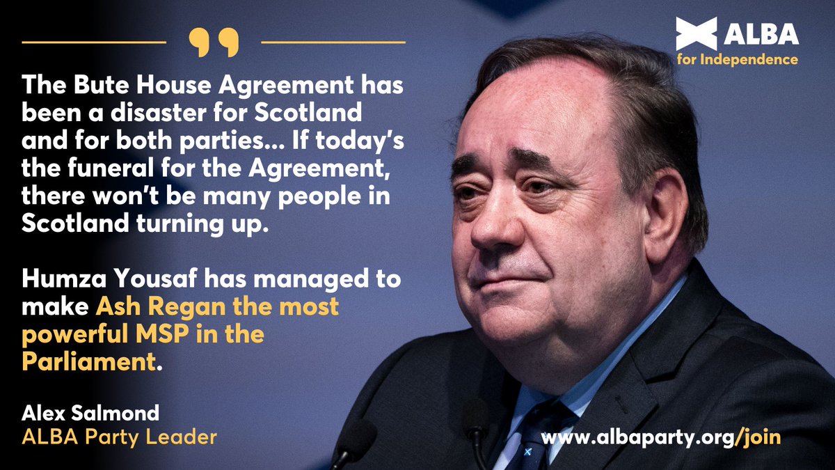 📝 @AlexSalmond commenting after the Scottish Government decided to end the Bute House Agreement 🗣️ 'Humza Yousaf has managed to make @AshReganALBA the most powerful MSP in the Parliament' #ALBAforIndependence