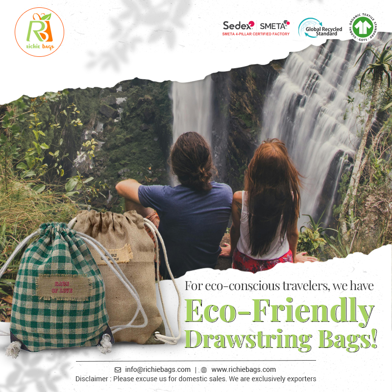 Crafted with sustainability in mind, these eco-friendly drawstring bags are designed to accompany travelers on their adventures while minimizing their ecological footprint.

Order in bulk: richiebags.com/drawstring-bag…

#sustainable #drawstringbag #bagexporters #ecofriendly