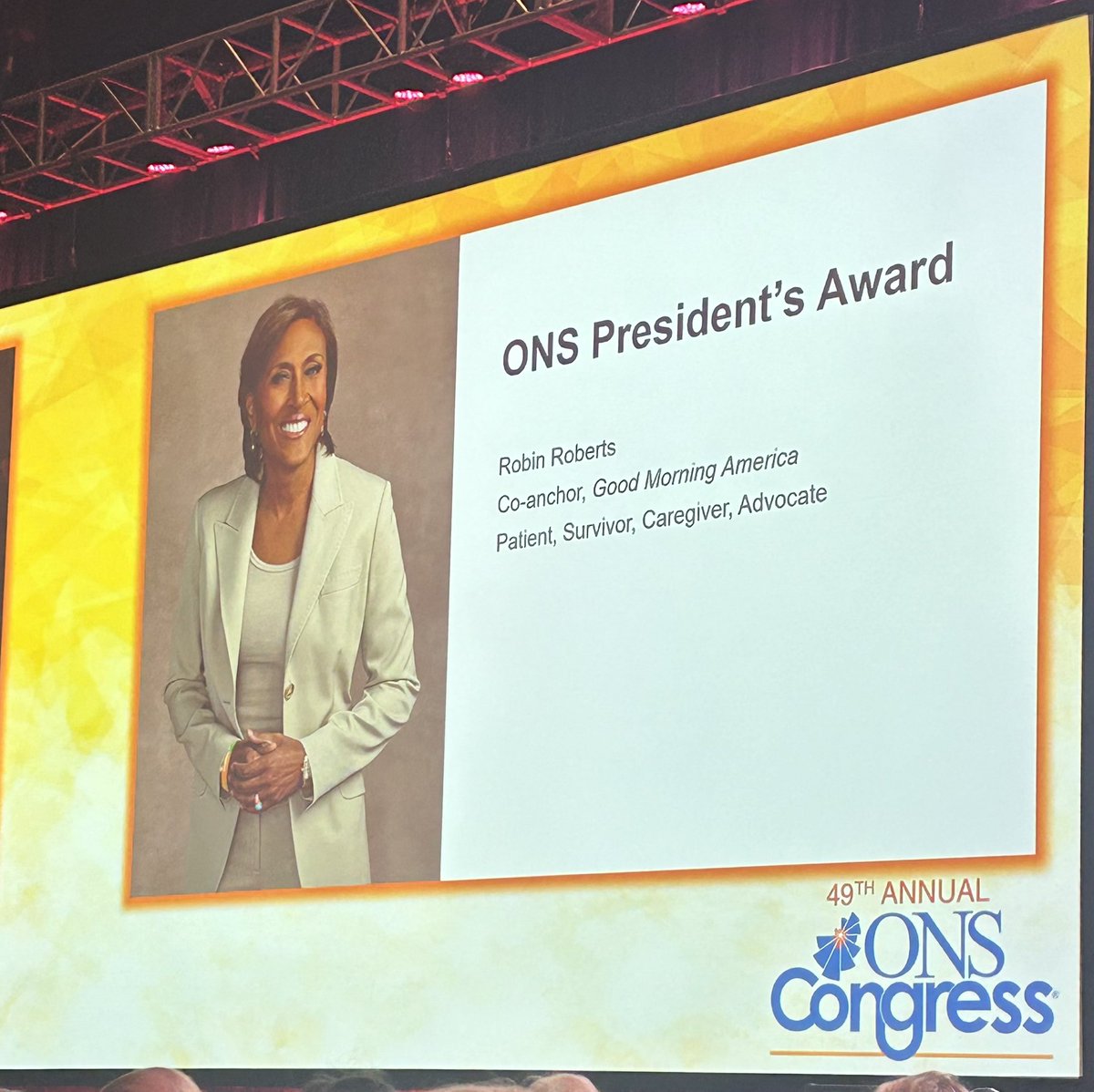 Congratulations to @oncologynursing 2024 President’s Award recipient @RobinRoberts !! #ONSCongress