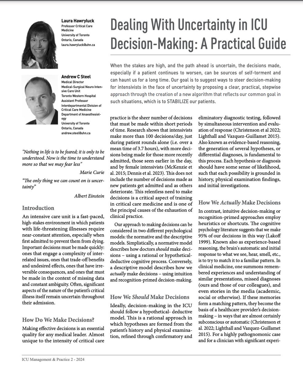 Decision-making for intensivists in the face of uncertainty using a clear, practical, stepwise approach - the STABILIZE algorithm @HawryluckLaura Andrew Steel iii.hm/1pvl