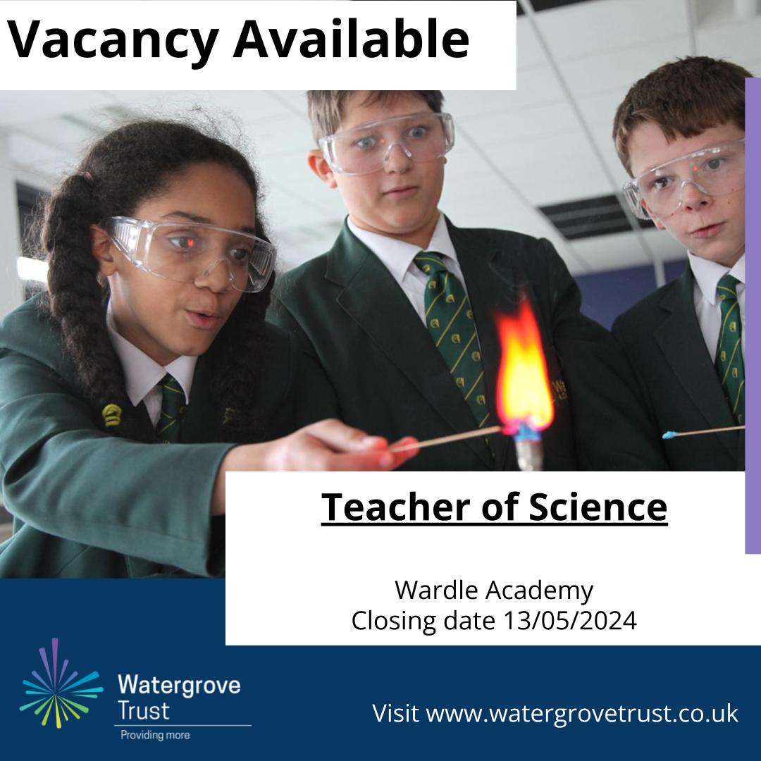 New Vacancy Alert! 🚨

Wardle Academy seeks to appoint a Teacher of Science to join their faculty.

Apply here: bit.ly/3WfS9Cq

#thewardleway #getrochdaleworking #watergrovetrust #providingmore #teachingvacancies #teacherofscience