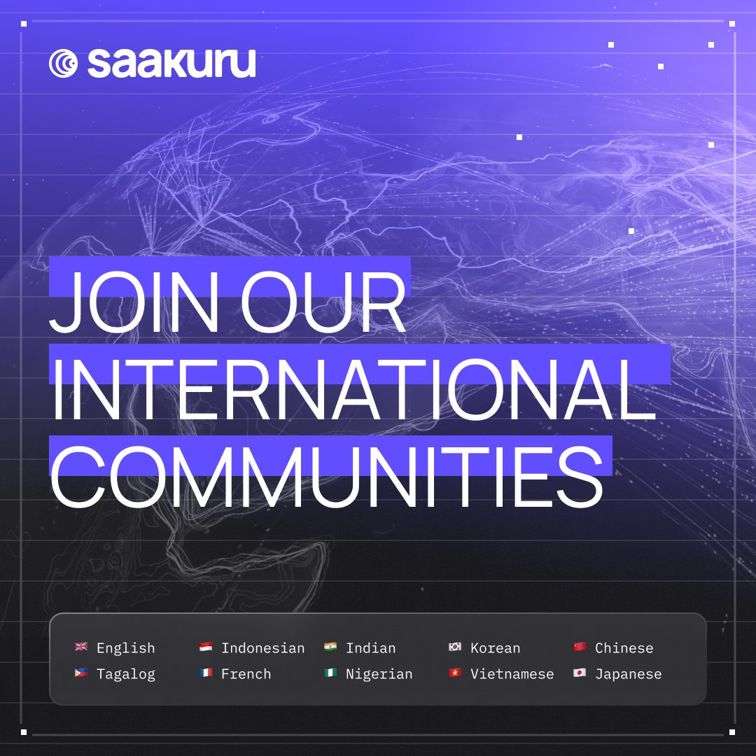 Join the Saakuru community in 10 different languages! 🌍

Which one do you think we're missing?

🇬🇧 English t.me/aagventures/1

🇻🇳 Vietnam t.me/aagventures/27…

🇳🇬 Nigeria t.me/aagventures/26…

🇮🇩 Indonesia t.me/aagventures/18…

🇵🇭 Philippines