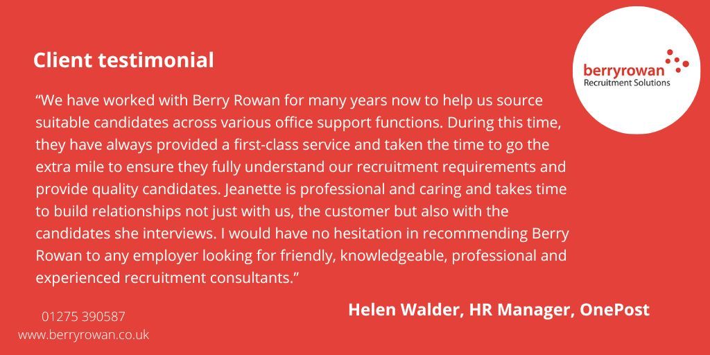 We love receiving great feedback from our clients.

Want to hear more, then visit us at: buff.ly/3v7R44k

#testimonial #berryrowanrecruitment #clientfeedback