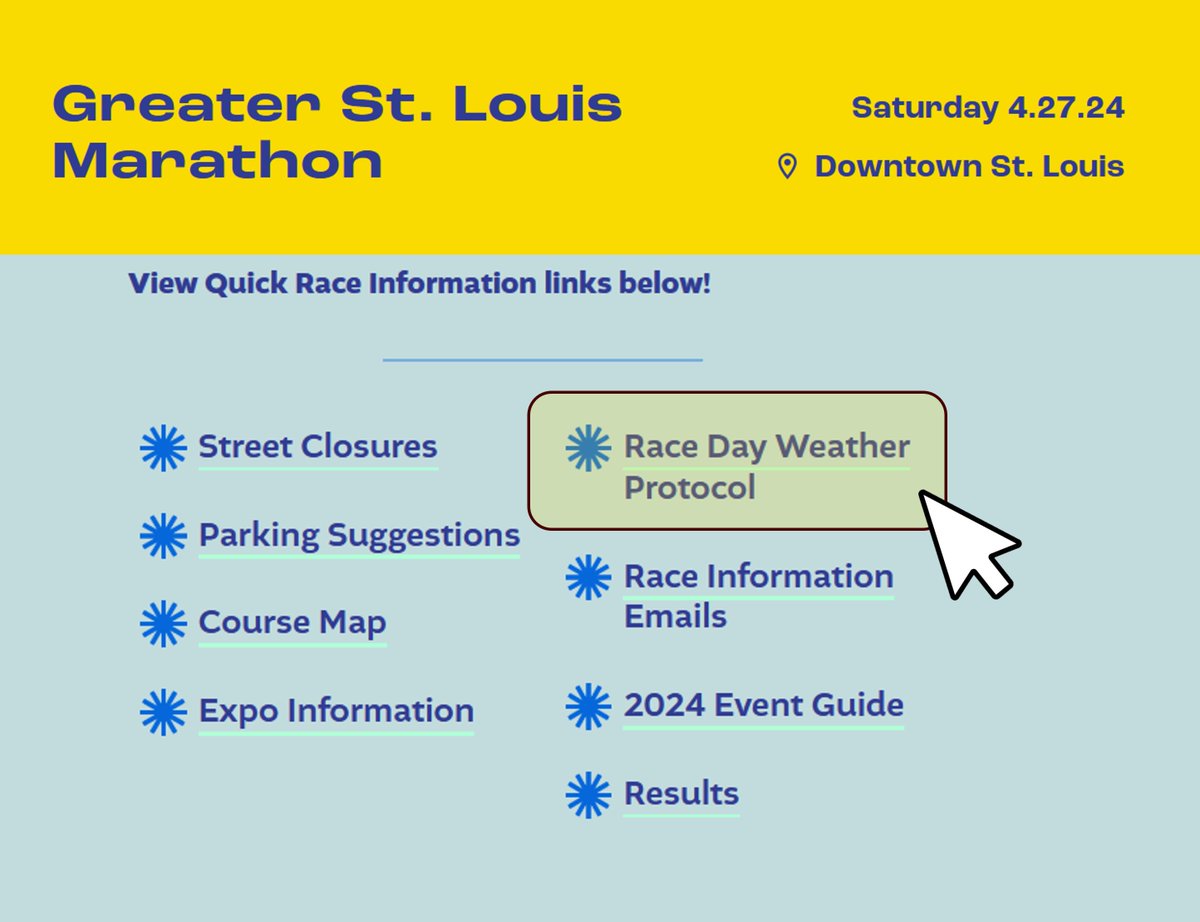 The forecast for Saturday is looking better... but this is Spring in #StLouis after all, so our race day weather protocol is detailed online gostlouis.org/races/greater-…. While on our site, you'll also find parking suggestions, FAQs and other tidbits that may help this weekend.