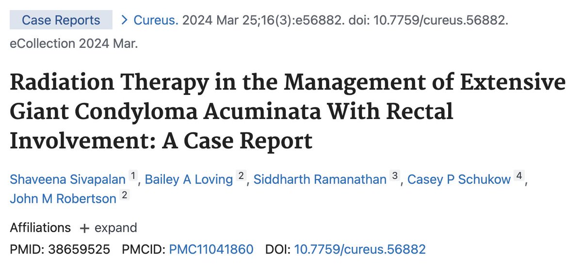 Very thankful to be a part of this #casereport on Giant Condyloma Acuminata. Huge shout out to the #radonc team of authors below. Please check out the link here for more information! 👇👇👇
#pathx #pathology #radpath 
🔗 pubmed.ncbi.nlm.nih.gov/38659525/